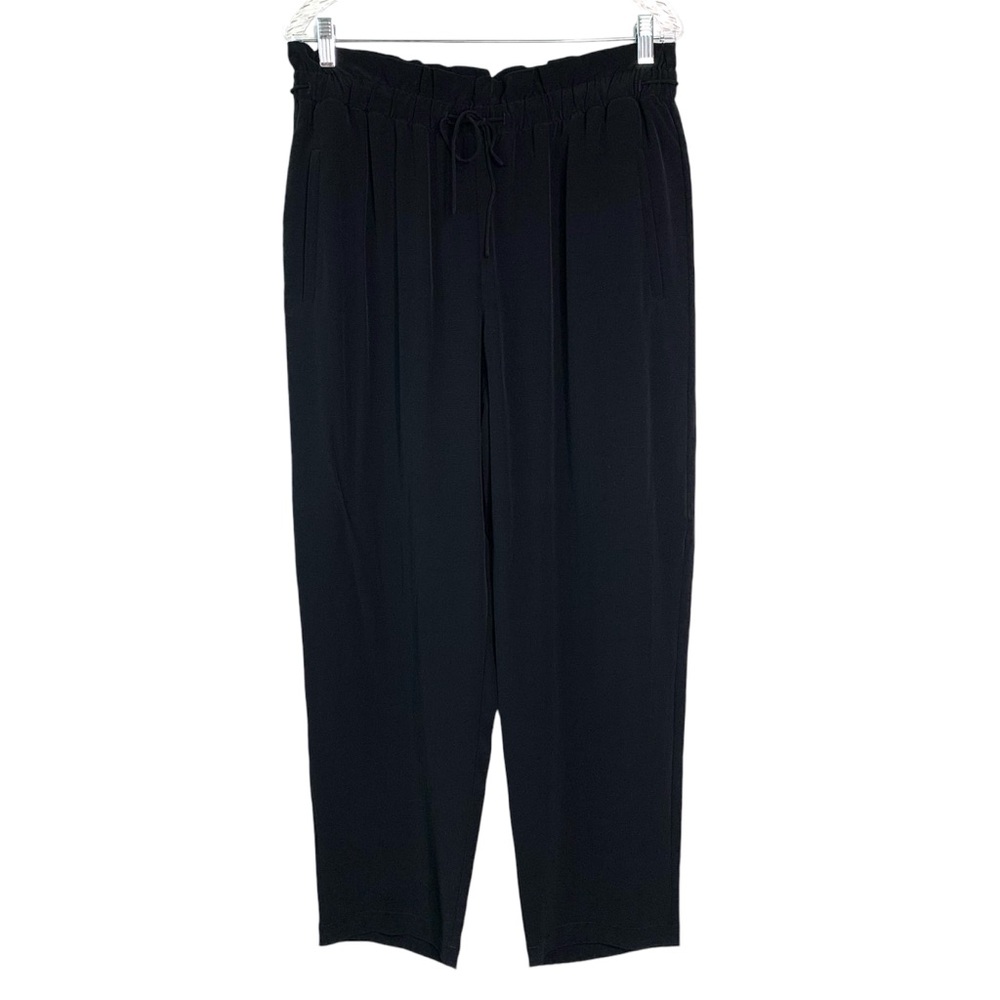 Eileen Fisher Cassis Paperbag Waist Ankle Pants Sz M Black Tencel Viscose Crepe